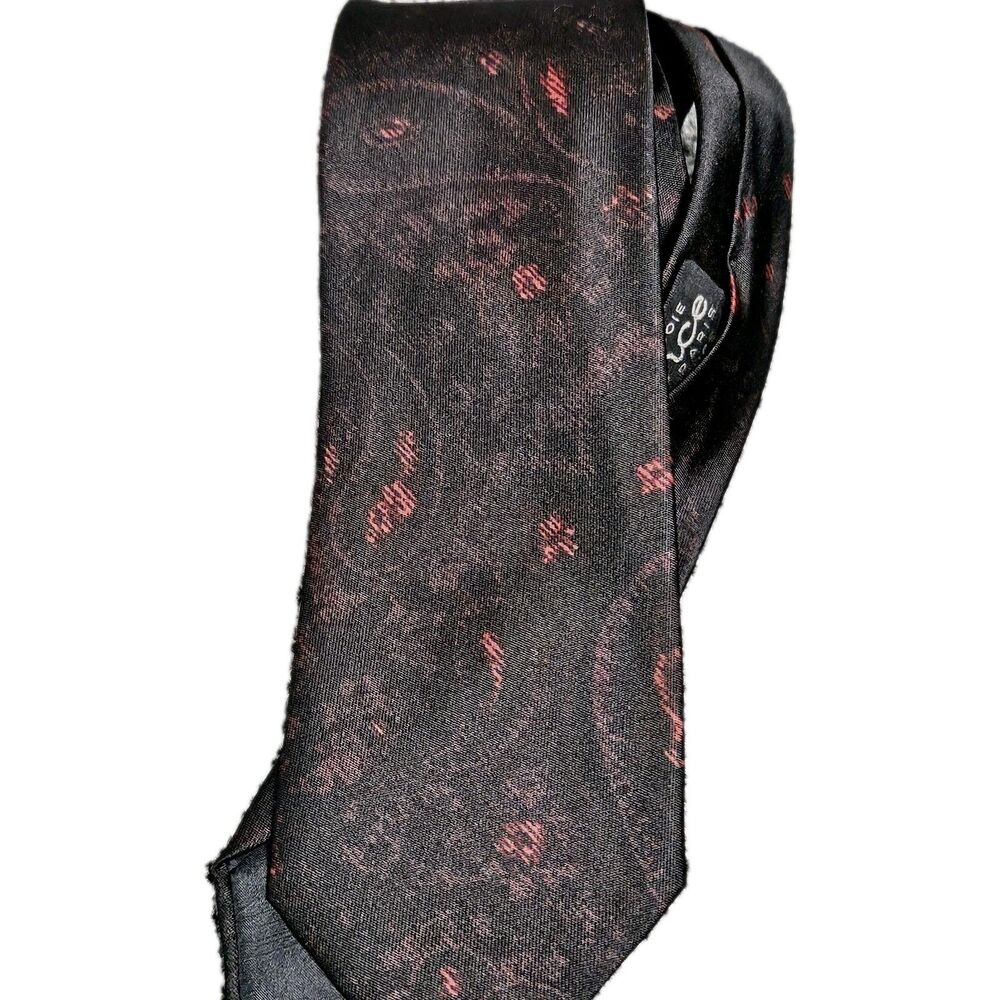 ARGENCE PARIS Black &Red  Tie EUC silk 54.5"L X 2.5"W Artsy, Impressionistic